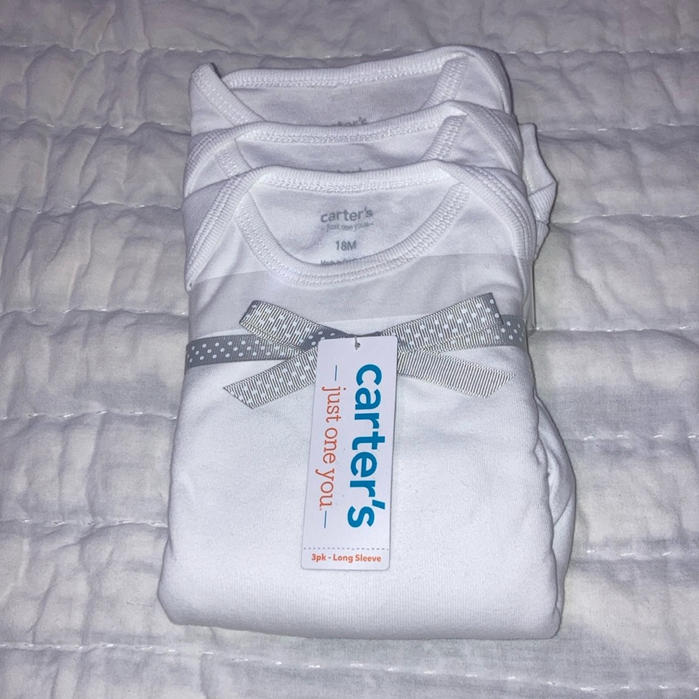 Carter’s Just One You 3 Pack Long Sleeve Cotton White Bodysuits Set 18month